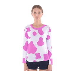 Pink Cow Spots, Large Version, Animal Fur Print In Pastel Colors Women s Long Sleeve Tee