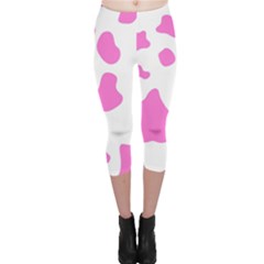 Pink Cow Spots, Large Version, Animal Fur Print In Pastel Colors Capri Leggings  by Casemiro