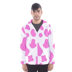 Pink Cow Spots, Large Version, Animal Fur Print In Pastel Colors Men s Hooded Windbreaker by Casemiro