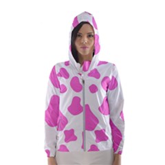 Pink Cow Spots, Large Version, Animal Fur Print In Pastel Colors Women s Hooded Windbreaker by Casemiro