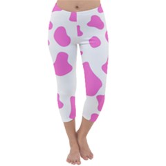 Pink Cow Spots, Large Version, Animal Fur Print In Pastel Colors Capri Winter Leggings  by Casemiro