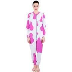 Pink Cow Spots, Large Version, Animal Fur Print In Pastel Colors Onepiece Jumpsuit (ladies) 