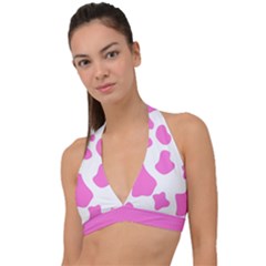 Pink Cow Spots, Large Version, Animal Fur Print In Pastel Colors Halter Plunge Bikini Top by Casemiro