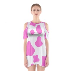 Pink Cow Spots, Large Version, Animal Fur Print In Pastel Colors Shoulder Cutout One Piece Dress by Casemiro