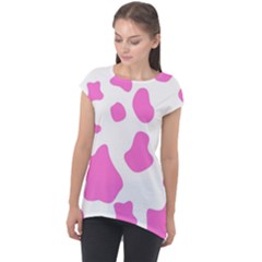 Pink Cow Spots, Large Version, Animal Fur Print In Pastel Colors Cap Sleeve High Low Top by Casemiro