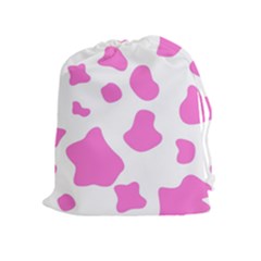 Pink Cow Spots, Large Version, Animal Fur Print In Pastel Colors Drawstring Pouch (xl) by Casemiro