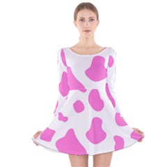 Pink Cow Spots, Large Version, Animal Fur Print In Pastel Colors Long Sleeve Velvet Skater Dress