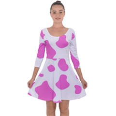 Pink Cow Spots, Large Version, Animal Fur Print In Pastel Colors Quarter Sleeve Skater Dress by Casemiro