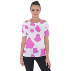 Pink Cow Spots, Large Version, Animal Fur Print In Pastel Colors Shoulder Cut Out Short Sleeve Top by Casemiro