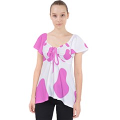 Pink Cow Spots, Large Version, Animal Fur Print In Pastel Colors Lace Front Dolly Top by Casemiro