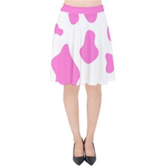 Pink Cow Spots, Large Version, Animal Fur Print In Pastel Colors Velvet High Waist Skirt by Casemiro