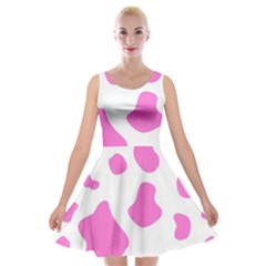 Pink Cow Spots, Large Version, Animal Fur Print In Pastel Colors Velvet Skater Dress