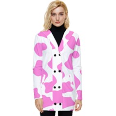 Pink Cow Spots, Large Version, Animal Fur Print In Pastel Colors Button Up Hooded Coat  by Casemiro