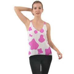 Pink Cow Spots, Large Version, Animal Fur Print In Pastel Colors Chiffon Cami by Casemiro