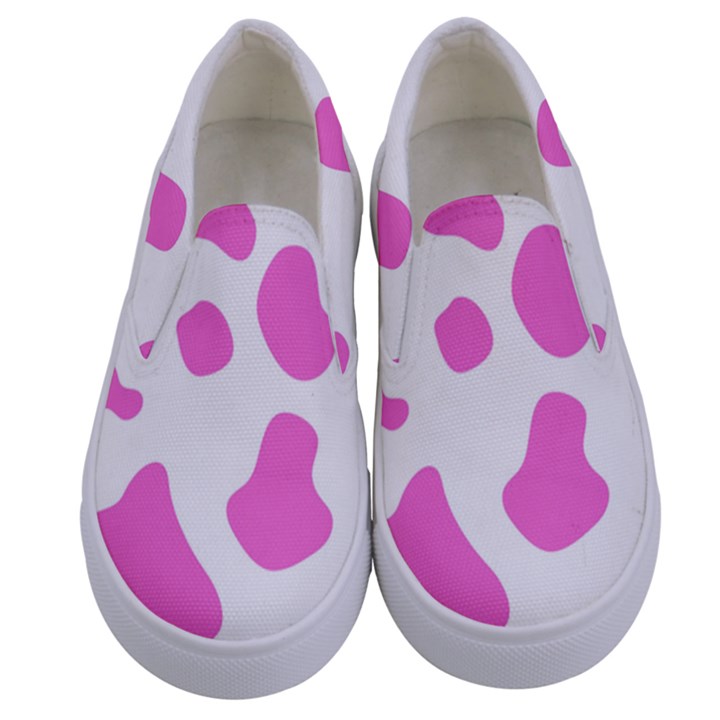 Pink Cow spots, large version, animal fur print in pastel colors Kids  Canvas Slip Ons