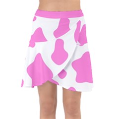 Pink Cow Spots, Large Version, Animal Fur Print In Pastel Colors Wrap Front Skirt