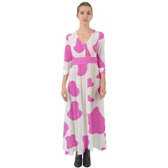 Pink Cow Spots, Large Version, Animal Fur Print In Pastel Colors Button Up Boho Maxi Dress by Casemiro