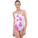 Pink Cow spots, large version, animal fur print in pastel colors Classic One Shoulder Swimsuit View1