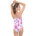 Pink Cow spots, large version, animal fur print in pastel colors Classic One Shoulder Swimsuit View2