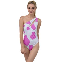 Pink Cow Spots, Large Version, Animal Fur Print In Pastel Colors To One Side Swimsuit by Casemiro