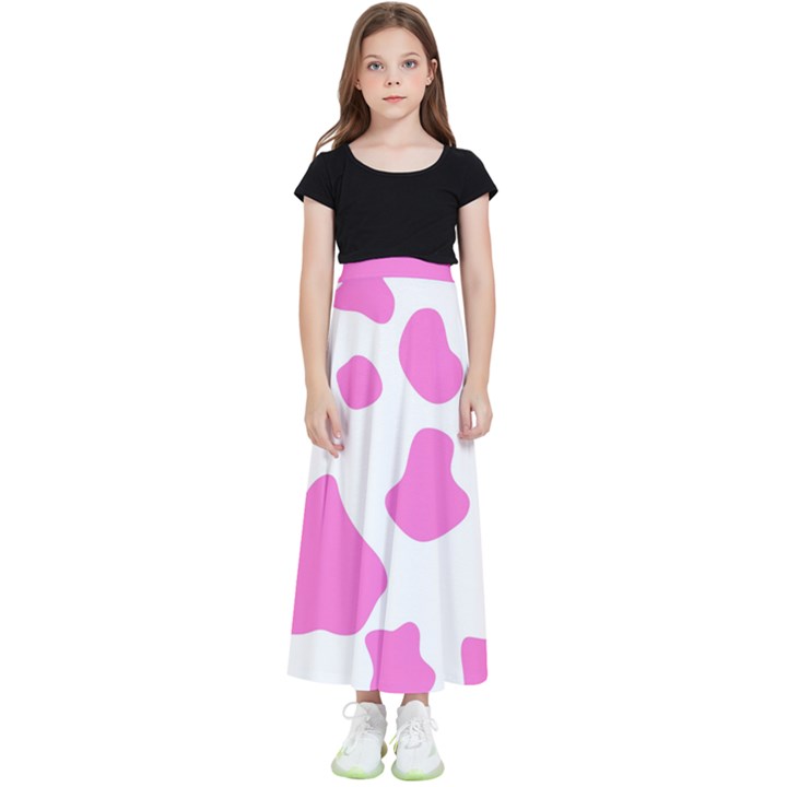 Pink Cow spots, large version, animal fur print in pastel colors Kids  Flared Maxi Skirt