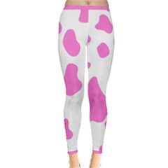 Pink Cow Spots, Large Version, Animal Fur Print In Pastel Colors Inside Out Leggings by Casemiro