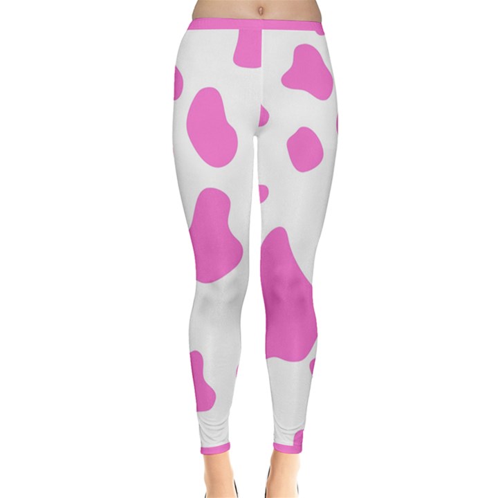 Pink Cow spots, large version, animal fur print in pastel colors Inside Out Leggings