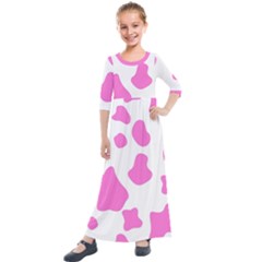 Pink Cow Spots, Large Version, Animal Fur Print In Pastel Colors Kids  Quarter Sleeve Maxi Dress by Casemiro