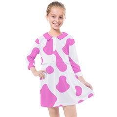 Pink Cow Spots, Large Version, Animal Fur Print In Pastel Colors Kids  Quarter Sleeve Shirt Dress by Casemiro