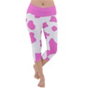 Pink Cow spots, large version, animal fur print in pastel colors Lightweight Velour Capri Yoga Leggings View1