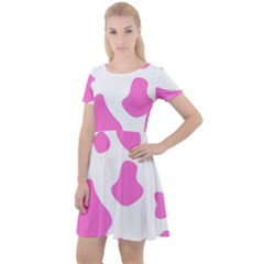 Pink Cow Spots, Large Version, Animal Fur Print In Pastel Colors Cap Sleeve Velour Dress  by Casemiro