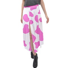 Pink Cow Spots, Large Version, Animal Fur Print In Pastel Colors Velour Split Maxi Skirt by Casemiro