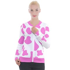 Pink Cow Spots, Large Version, Animal Fur Print In Pastel Colors Casual Zip Up Jacket by Casemiro