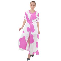 Pink Cow Spots, Large Version, Animal Fur Print In Pastel Colors Waist Tie Boho Maxi Dress by Casemiro