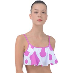 Pink Cow Spots, Large Version, Animal Fur Print In Pastel Colors Frill Bikini Top by Casemiro