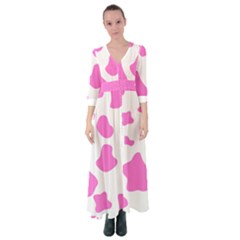 Pink Cow Spots, Large Version, Animal Fur Print In Pastel Colors Button Up Maxi Dress by Casemiro