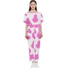 Pink Cow Spots, Large Version, Animal Fur Print In Pastel Colors Batwing Lightweight Jumpsuit by Casemiro