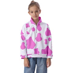 Pink Cow Spots, Large Version, Animal Fur Print In Pastel Colors Kids  Half Zip Hoodie by Casemiro