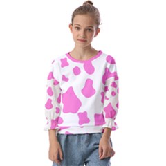 Pink Cow Spots, Large Version, Animal Fur Print In Pastel Colors Kids  Cuff Sleeve Top