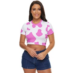 Pink Cow Spots, Large Version, Animal Fur Print In Pastel Colors Side Button Cropped Tee by Casemiro