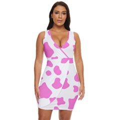 Pink Cow Spots, Large Version, Animal Fur Print In Pastel Colors Draped Bodycon Dress