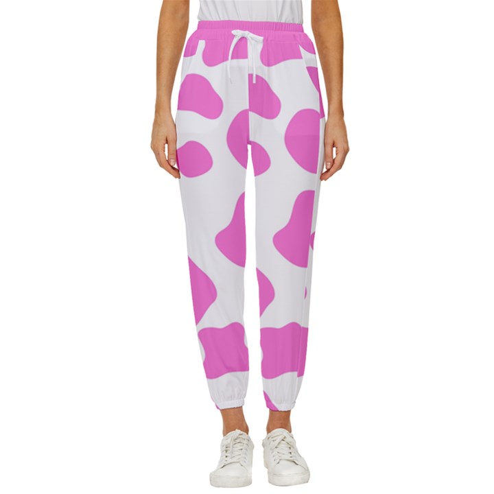 Pink Cow spots, large version, animal fur print in pastel colors Cropped Drawstring Pants