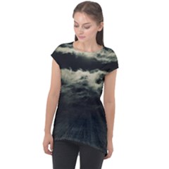 Dark Night Landscape Scene Cap Sleeve High Low Top