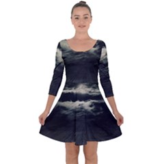 Dark Night Landscape Scene Quarter Sleeve Skater Dress by dflcprintsclothing