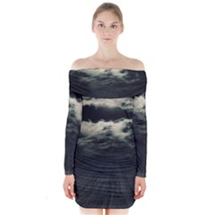 Dark Night Landscape Scene Long Sleeve Off Shoulder Dress