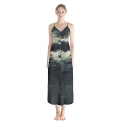 Dark Night Landscape Scene Button Up Chiffon Maxi Dress by dflcprintsclothing