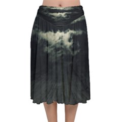 Dark Night Landscape Scene Velvet Flared Midi Skirt by dflcprintsclothing