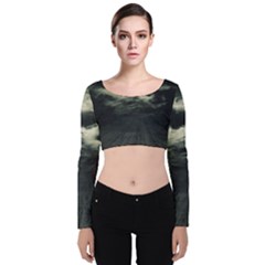 Dark Night Landscape Scene Velvet Long Sleeve Crop Top by dflcprintsclothing