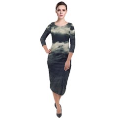 Dark Night Landscape Scene Quarter Sleeve Midi Velour Bodycon Dress by dflcprintsclothing