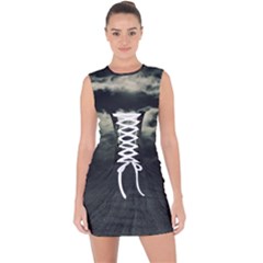 Dark Night Landscape Scene Lace Up Front Bodycon Dress